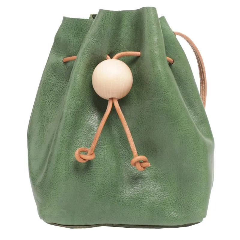Cute Womens Green Leather Small Bucket Shoulder Bag Drawstring Green Small Bucket Crossbody Purse