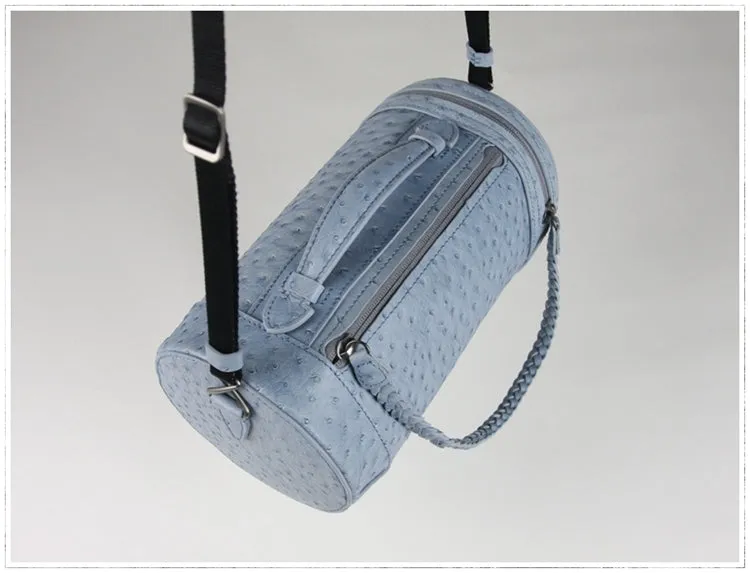 Cute Womens Light Blue Leather Bucket Shoulder Purse Barrel Crossbody Bag Purse for Ladies