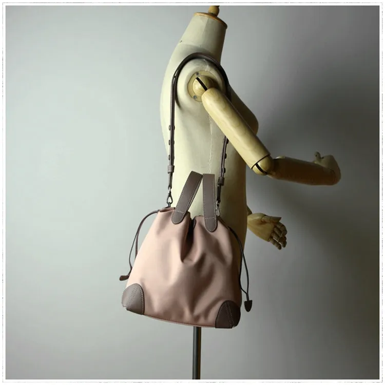 Cute Womens Navy&Gray NYLON Bucket Handbag Purse Barrel NYLON Shoulder Bag Crossbody Purse for Ladies
