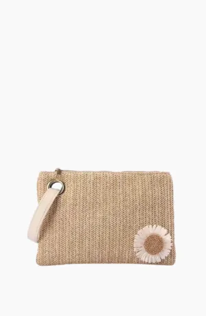 Daisy Woven Straw Clutch