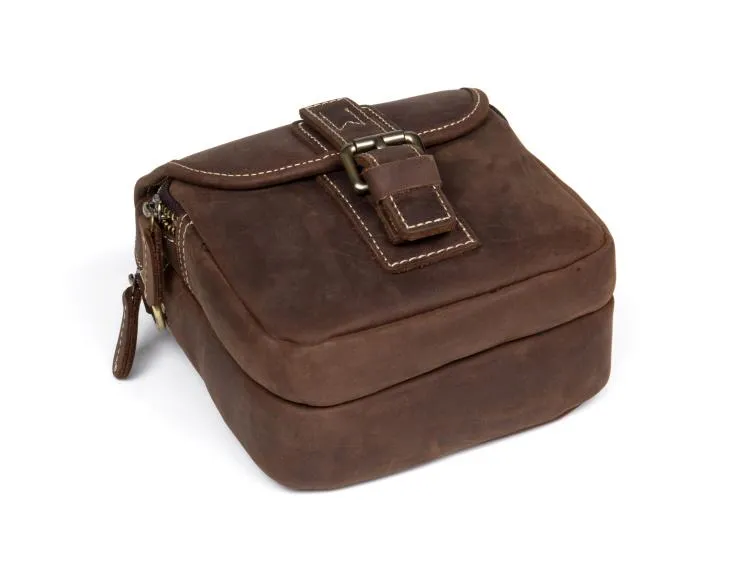 Dark Brown Casual Leather Mens Small Side Bag Messenger Bag Waist Bag Belt Pouch for Men