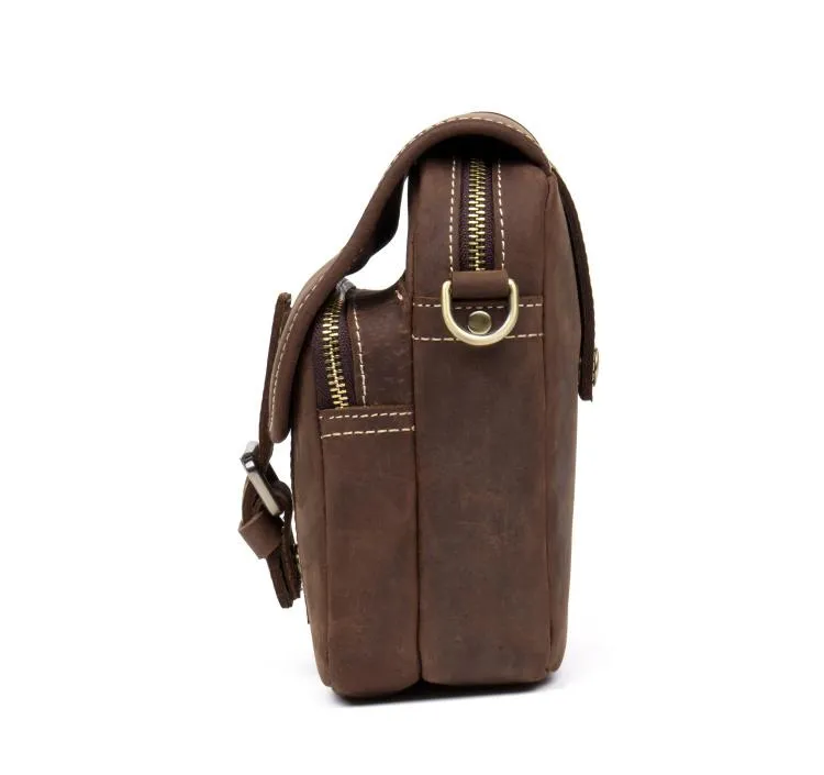 Dark Brown Casual Leather Mens Small Side Bag Messenger Bag Waist Bag Belt Pouch for Men