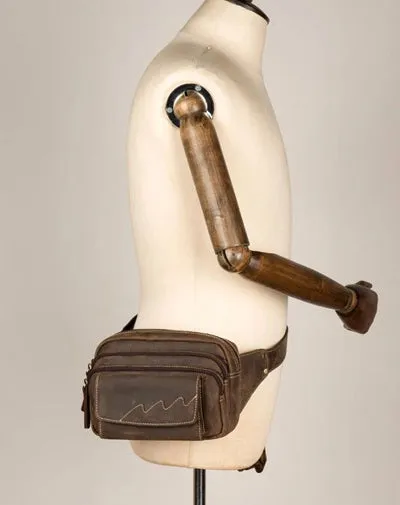 Dark Brown Leather Fanny Pack Mens Waist Bag Hip Pack Belt Bags Bumbags for Men