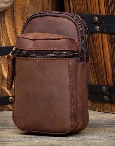 Dark Brown Leather Mens Cool Brown Waist Bag Phone Bag Belt Pouch Belt Bag For Men