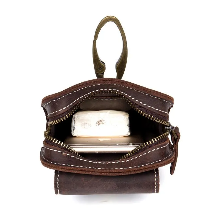 Dark Brown Leather Mens Cool Brown Waist Bag Phone Bag Belt Pouch Belt Bag For Men