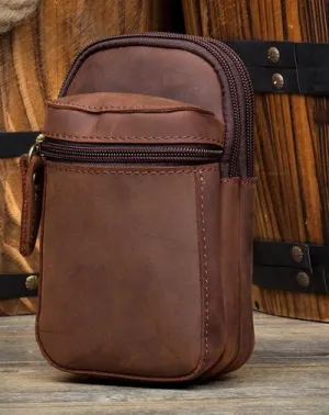 Dark Brown Leather Mens Cool Brown Waist Bag Phone Bag Belt Pouch Belt Bag For Men