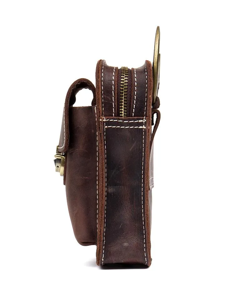 Dark Brown Leather Mens Cool Brown Waist Bag Phone Bag Belt Pouch Belt Bag For Men
