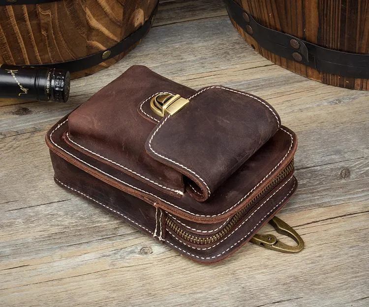 Dark Brown Leather Mens Cool Brown Waist Bag Phone Bag Belt Pouch Belt Bag For Men