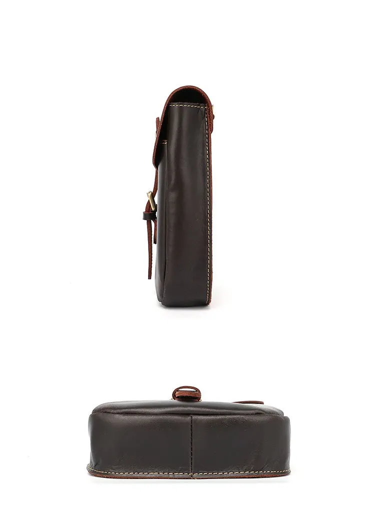 Dark Brown Vintage Leather Mens Small Messenger Bag Waist Bag Belt Pouch Bag For Men