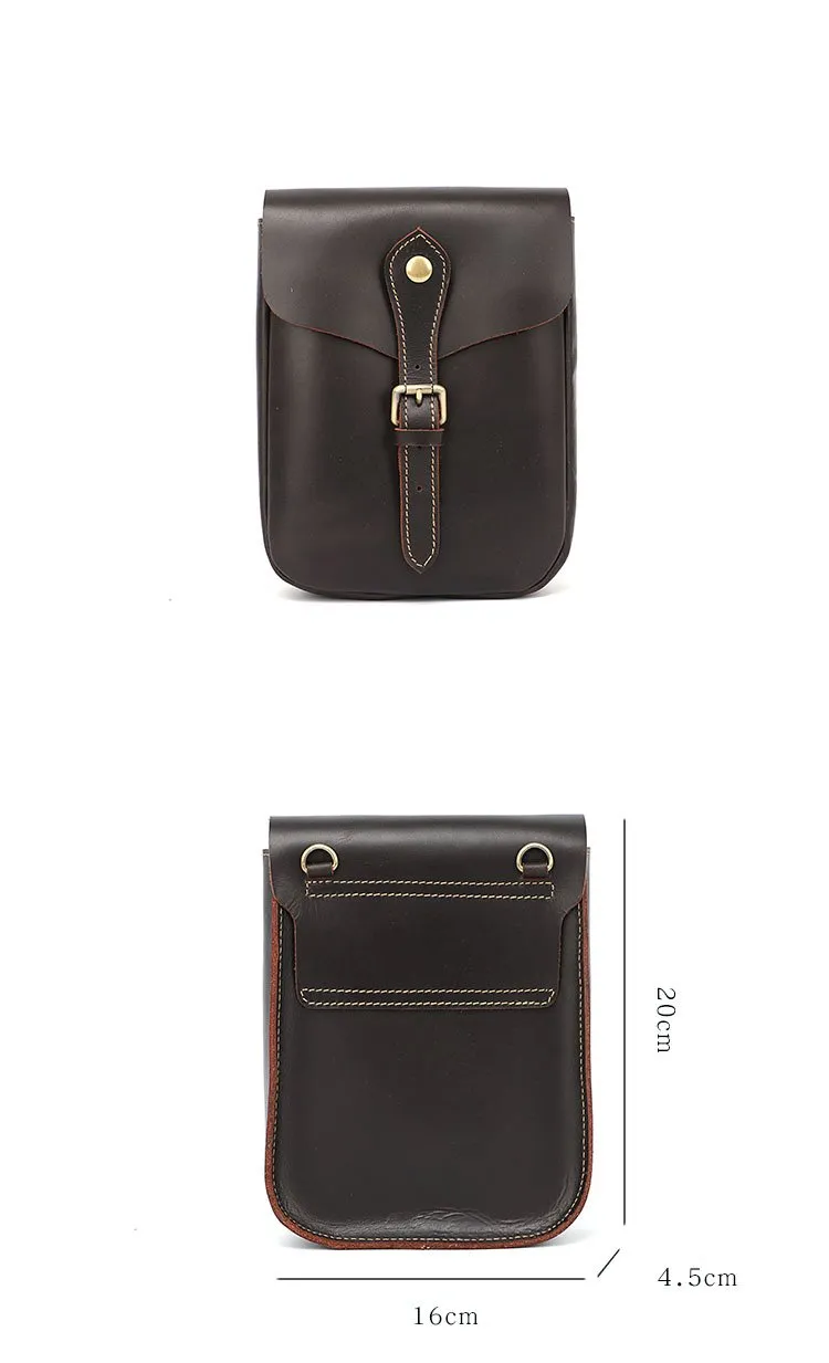 Dark Brown Vintage Leather Mens Small Messenger Bag Waist Bag Belt Pouch Bag For Men