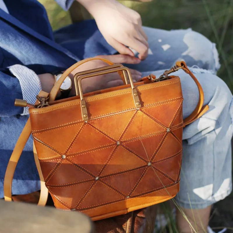 Dark Green Womens Leather Satchel Tote Bag Brown Bucket Bag With Zipper Handbag Shoulder Bag