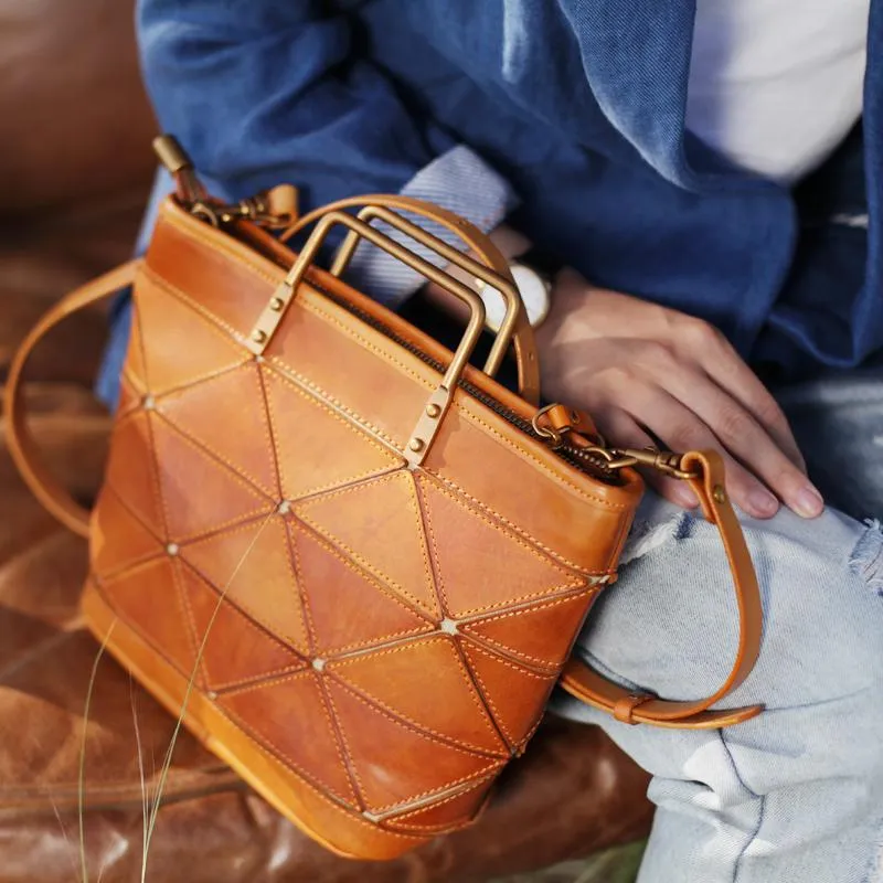 Dark Green Womens Leather Satchel Tote Bag Brown Bucket Bag With Zipper Handbag Shoulder Bag