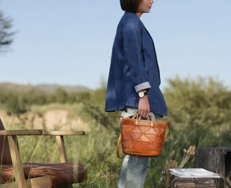 Dark Green Womens Leather Satchel Tote Bag Brown Bucket Bag With Zipper Handbag Shoulder Bag
