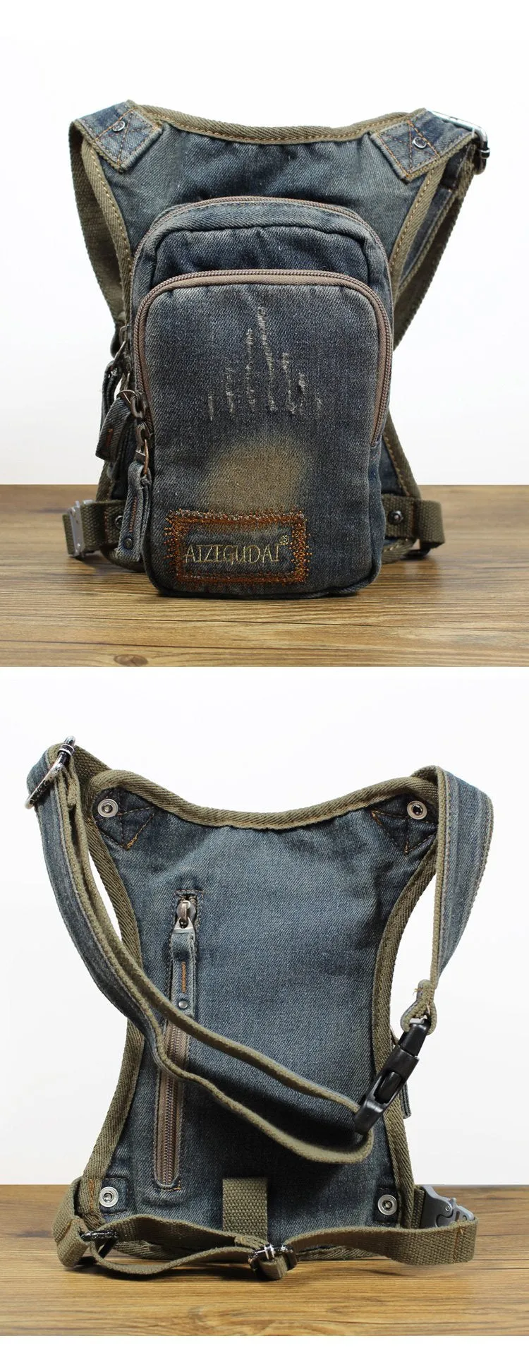Denim Jean Mens Waist Bag DropLeg Pouch Bag Blue Hip Bag Fanny Pack For Men
