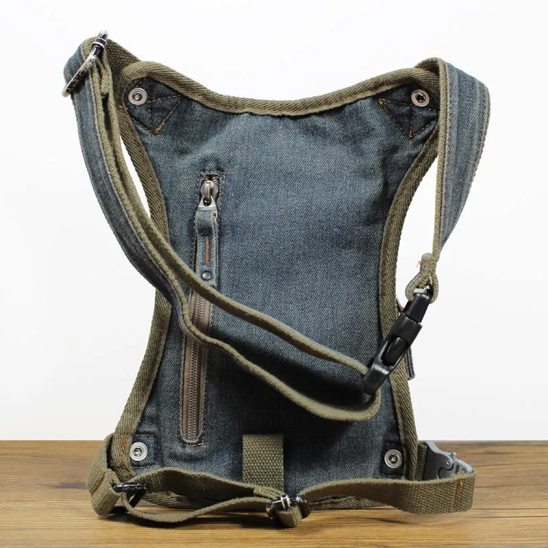 Denim Jean Mens Waist Bag DropLeg Pouch Bag Blue Hip Bag Fanny Pack For Men