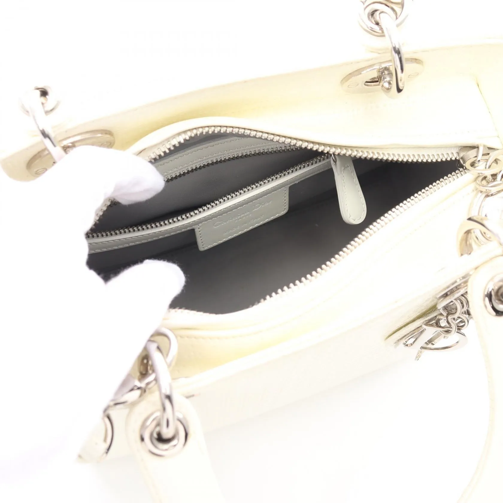 Dior Lady Dior Leather Handbag White