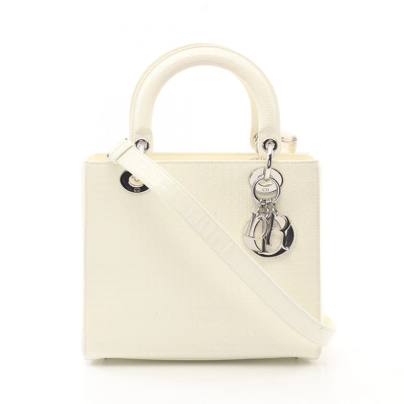 Dior Lady Dior Leather Handbag White
