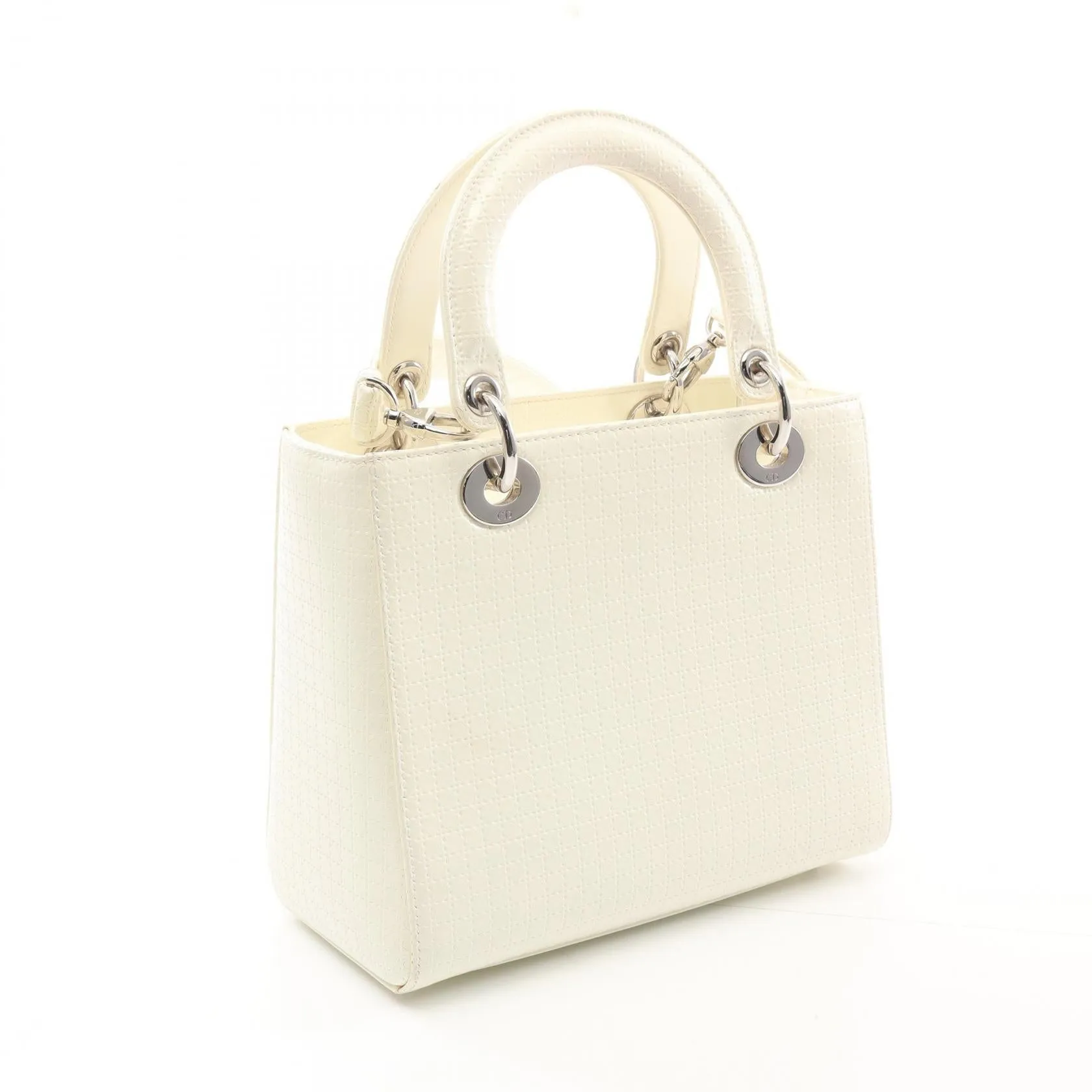 Dior Lady Dior Leather Handbag White
