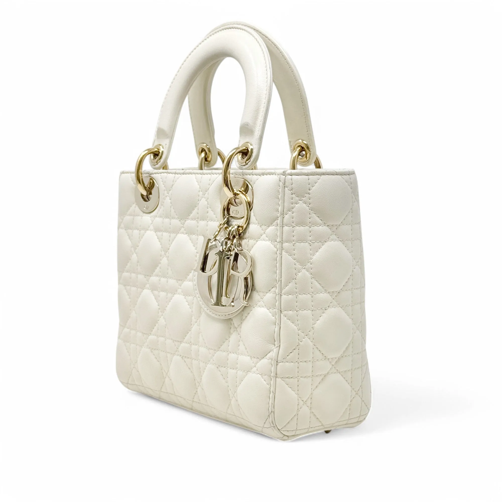 Dior White Small Lady Dior Bag