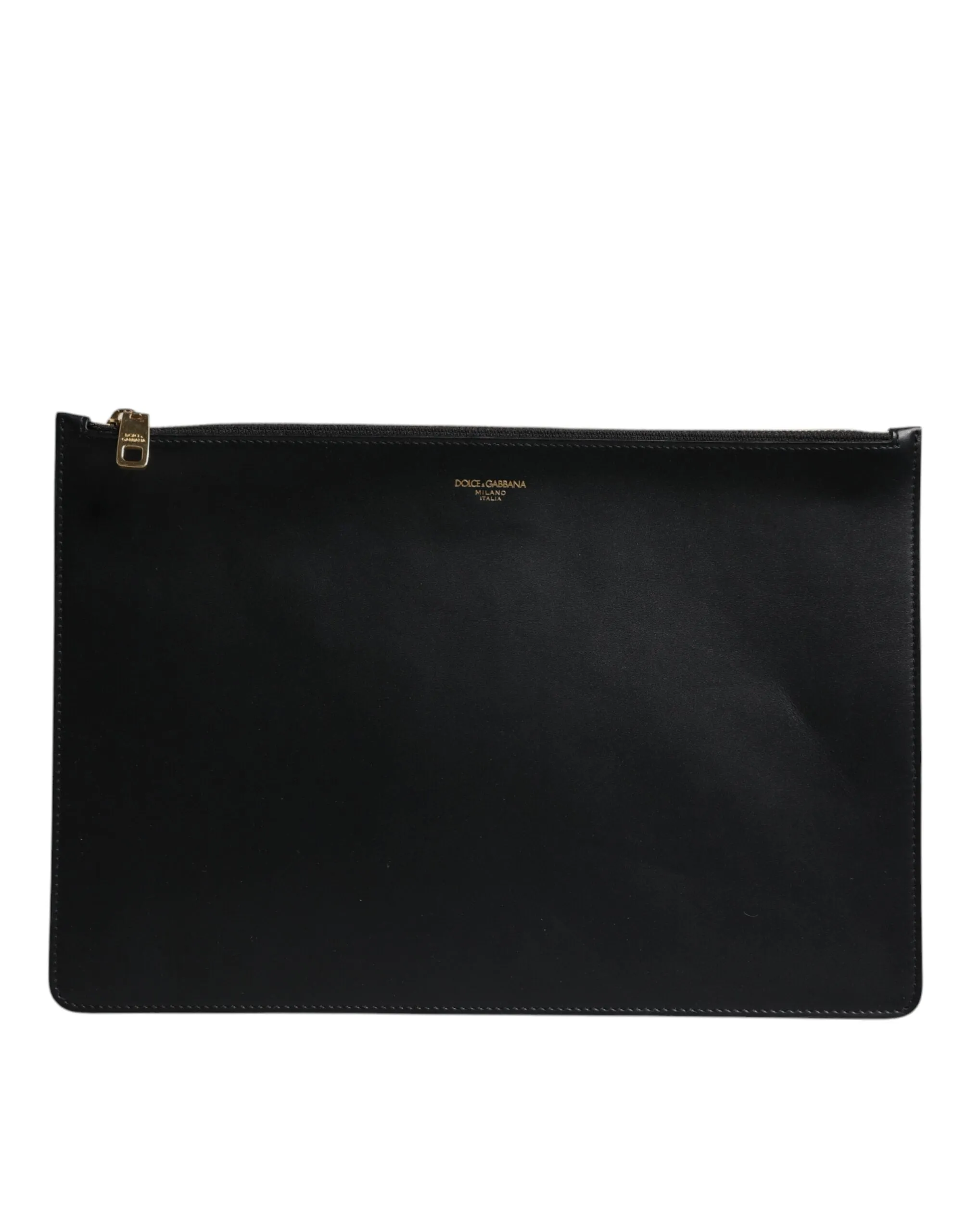 Dolce & Gabbana Black Solid Leather DG Logo Clutch Zip Pouch Bag