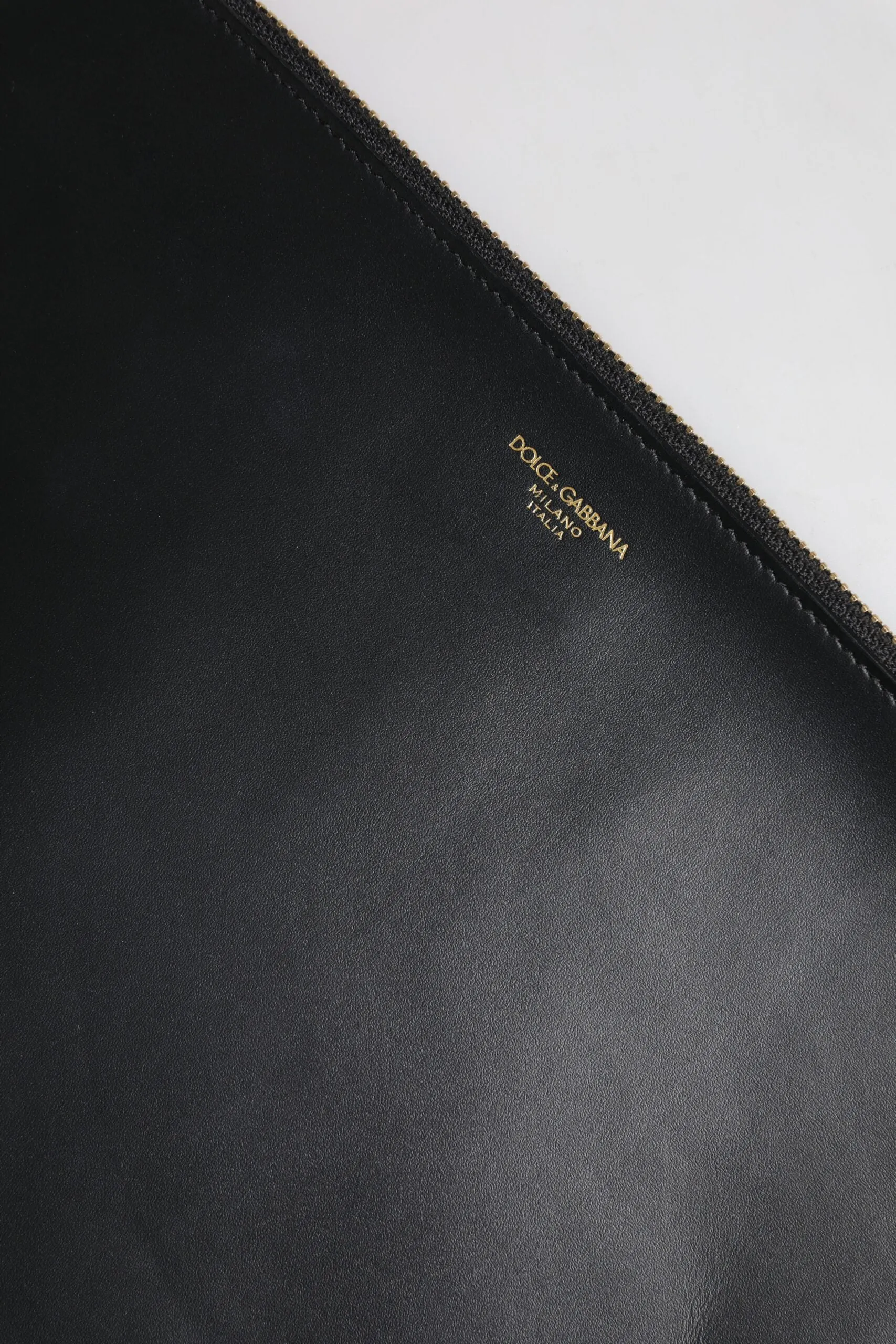 Dolce & Gabbana Black Solid Leather DG Logo Clutch Zip Pouch Bag