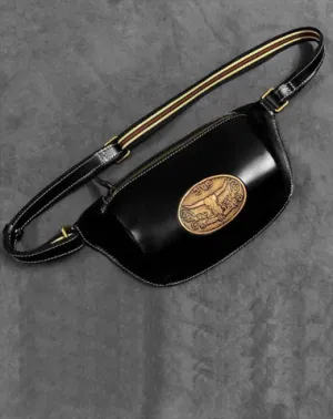 Fashion Black Genuine Leather Biker Fanny Pack Biker Waist Bag Motorcycle Hip Bag For Men