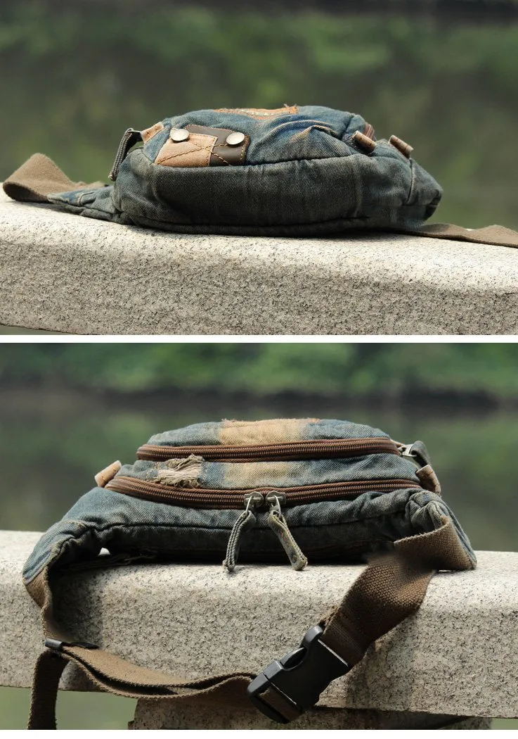 Fashion Jeans Denim Blue Mens Fanny Pack Waist Bag Jeans Blue Canvas Hip Bag For Men