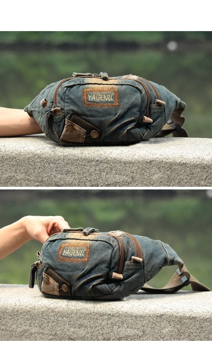 Fashion Jeans Denim Blue Mens Fanny Pack Waist Bag Jeans Blue Canvas Hip Bag For Men