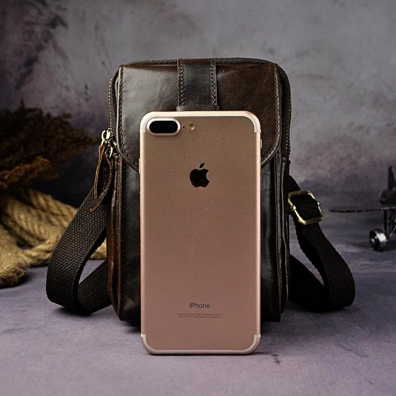 Fashion Leather Men's Belt Pouch Cell Phone Holsters Brown Mini Waist Bag For Men