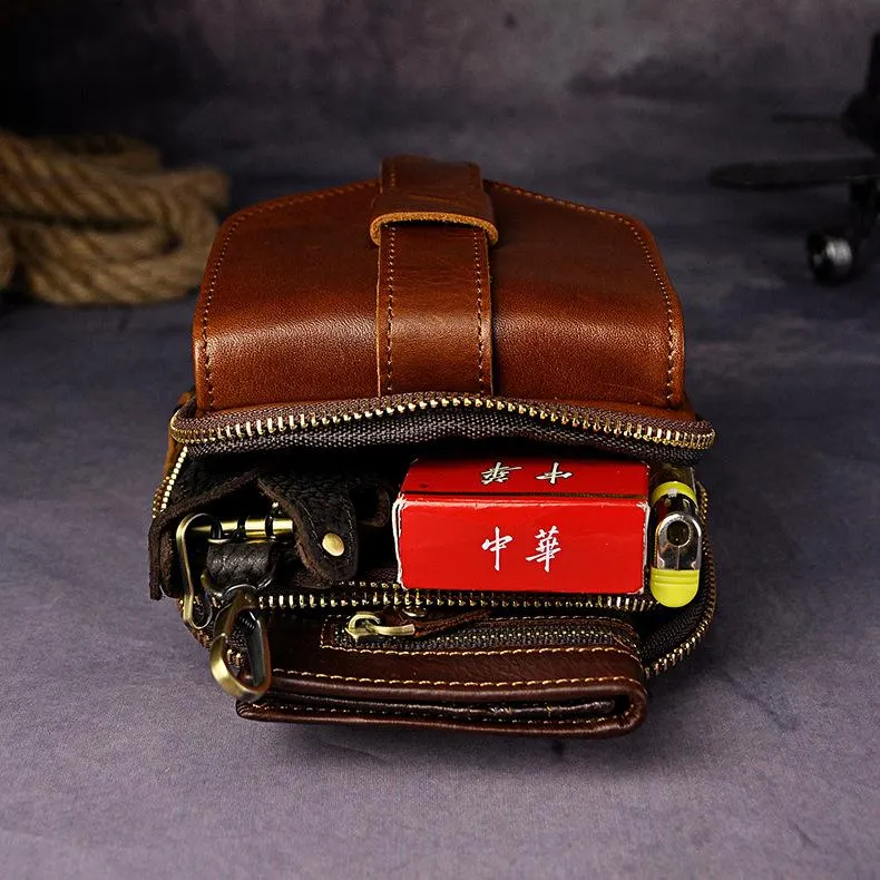 Fashion Leather Men's Belt Pouch Cell Phone Holsters Brown Mini Waist Bag For Men