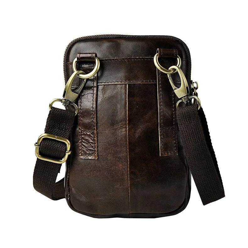 Fashion Leather Men's Belt Pouch Cell Phone Holsters Brown Mini Waist Bag For Men
