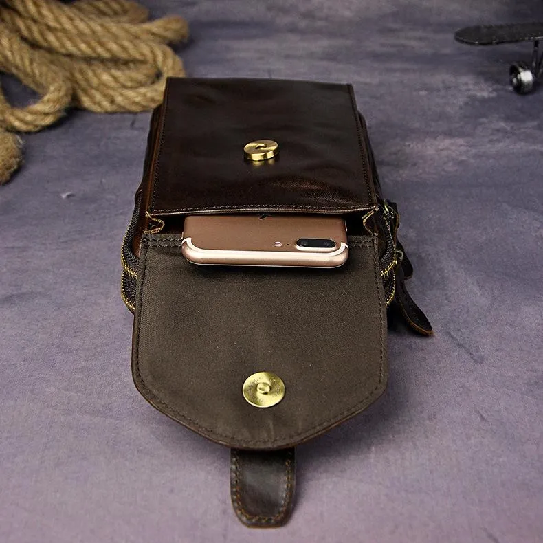 Fashion Leather Men's Belt Pouch Cell Phone Holsters Brown Mini Waist Bag For Men