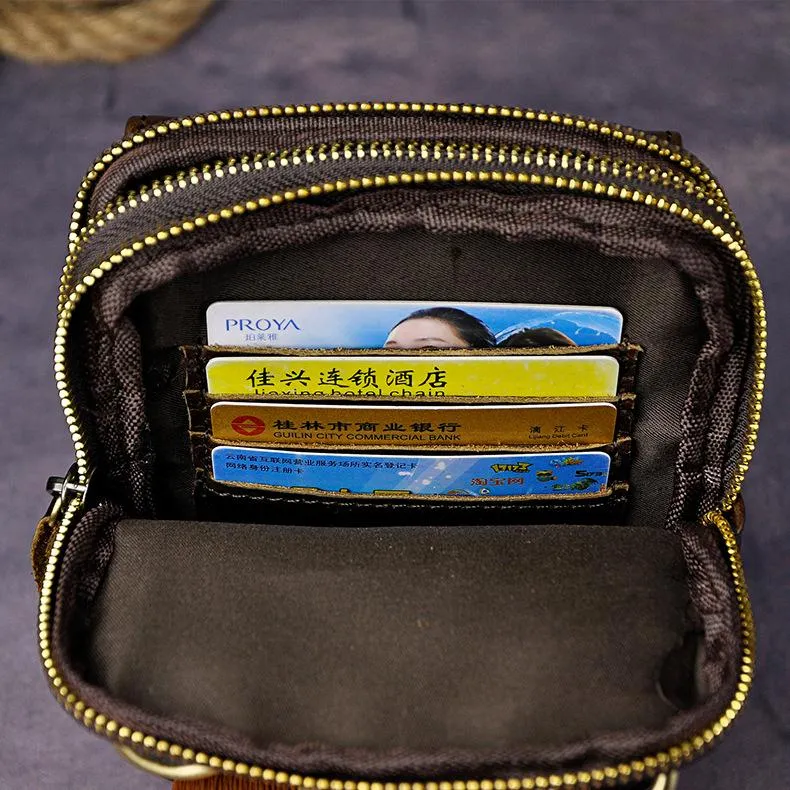 Fashion Leather Men's Belt Pouch Cell Phone Holsters Brown Mini Waist Bag For Men