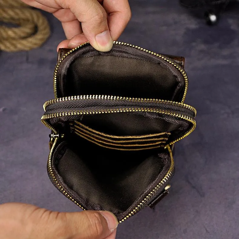 Fashion Leather Men's Belt Pouch Cell Phone Holsters Brown Mini Waist Bag For Men