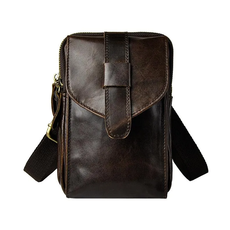 Fashion Leather Men's Belt Pouch Cell Phone Holsters Brown Mini Waist Bag For Men