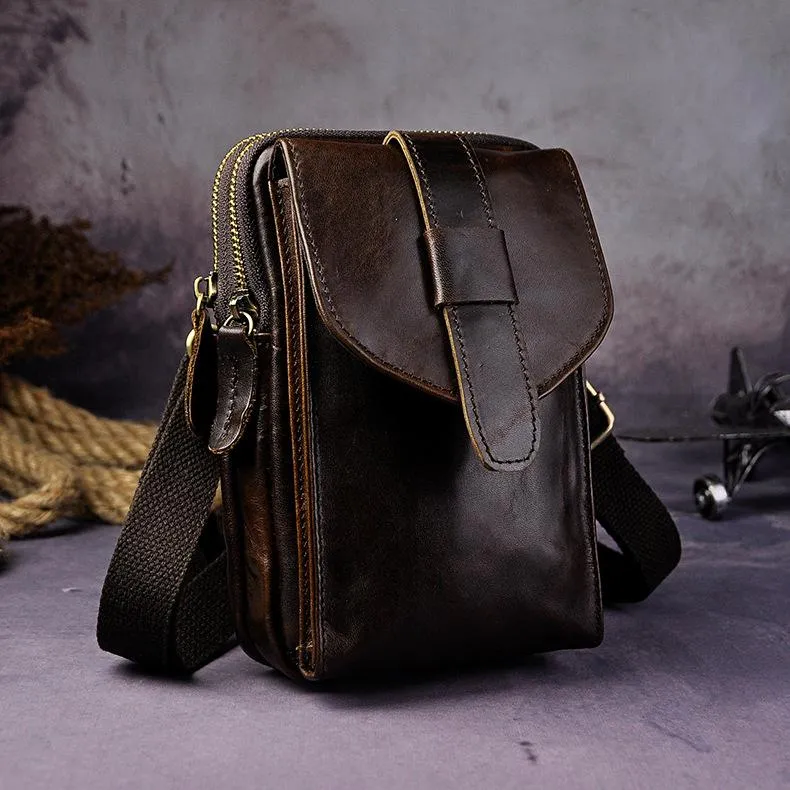Fashion Leather Men's Belt Pouch Cell Phone Holsters Brown Mini Waist Bag For Men