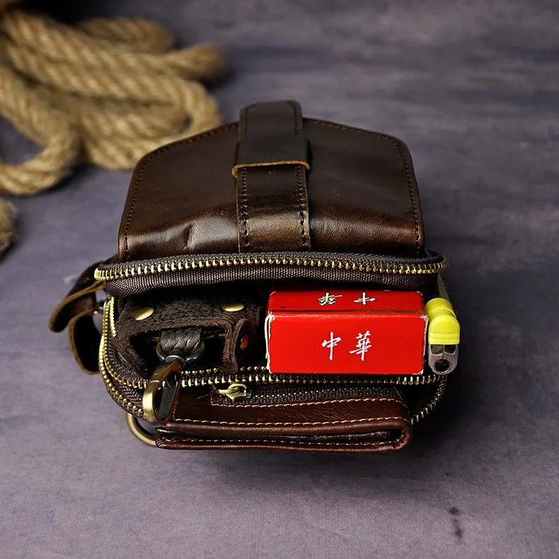 Fashion Leather Men's Belt Pouch Cell Phone Holsters Brown Mini Waist Bag For Men