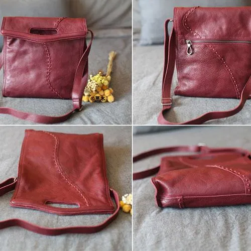 Fashion Women Red Leather Vertical Tote Bag Handbag Shopper Bag Shoulder Bucket Style Purse for Women