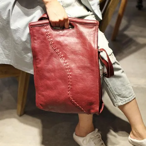 Fashion Women Red Leather Vertical Tote Bag Handbag Shopper Bag Shoulder Bucket Style Purse for Women