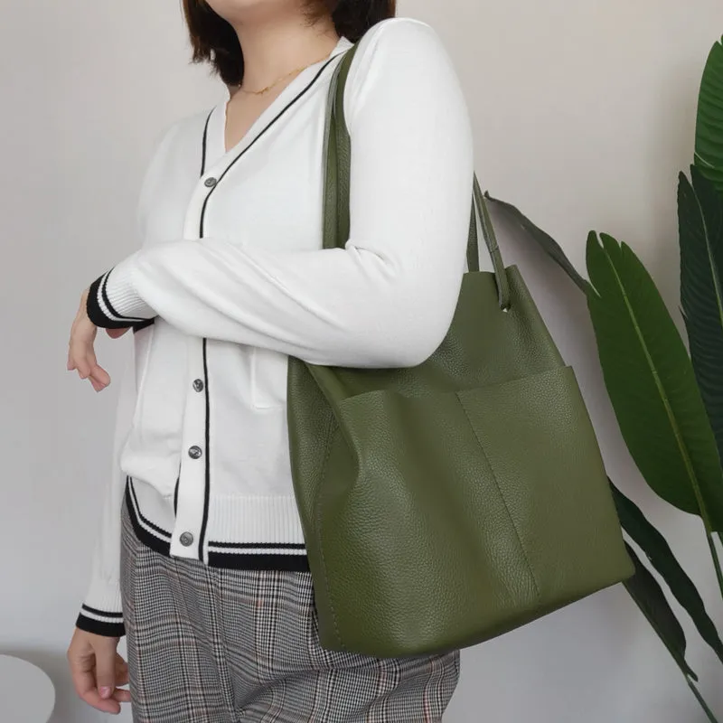 Fashion Womens Black Leather Tote Bag Vertical Brown Shoulder Tote Bag Bucket Tote For Women