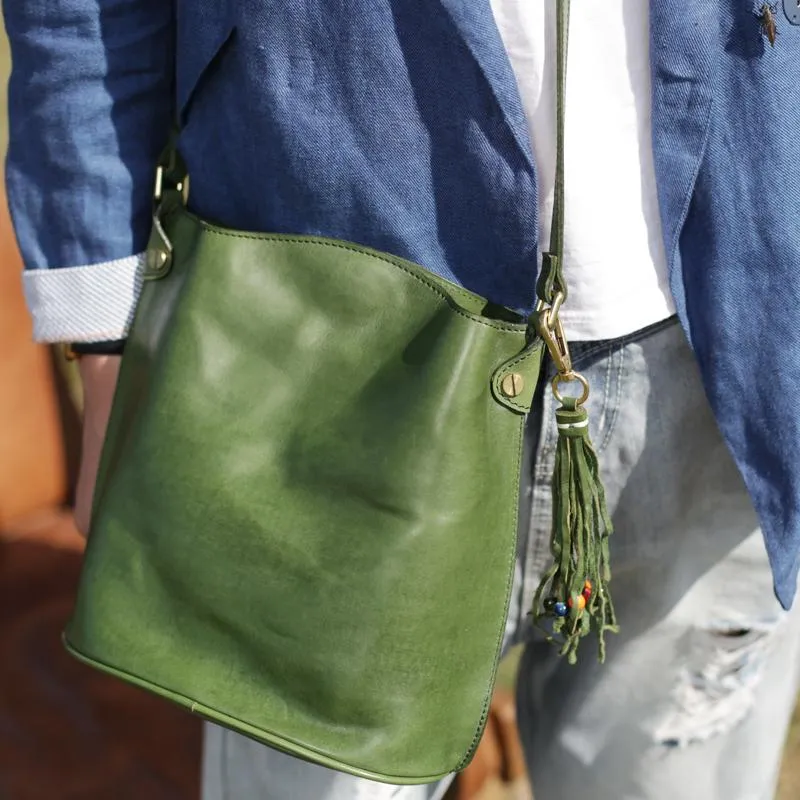 Fashion Womens Brown Leather Bucket Shoulder Bag Tan Bucket Side Bag Crossbody Bag for Ladies