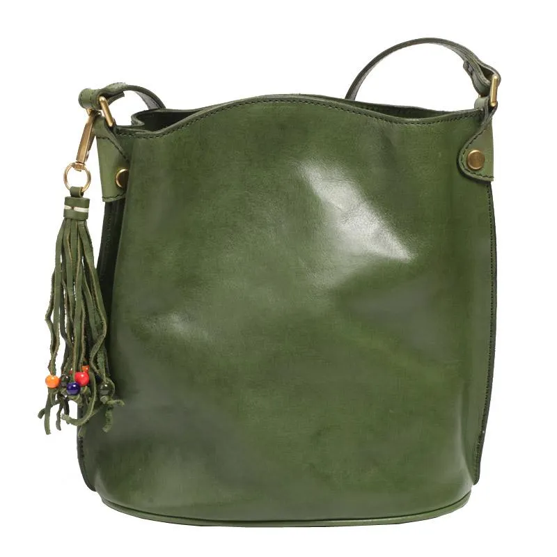 Fashion Womens Brown Leather Bucket Shoulder Bag Tan Bucket Side Bag Crossbody Bag for Ladies