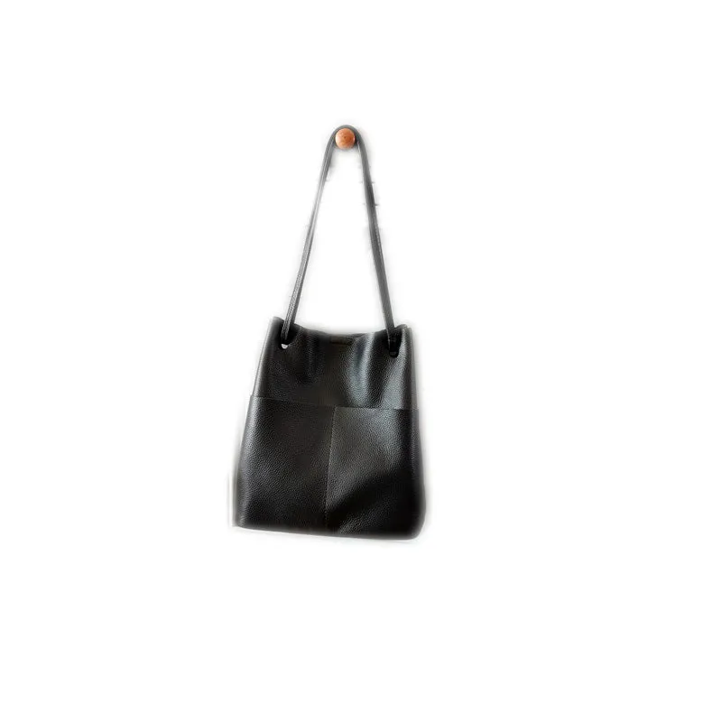 Fashion Womens Khaki Leather Tote Bag Vertical Coffee Shoulder Tote Bag Bucket Tote For Women