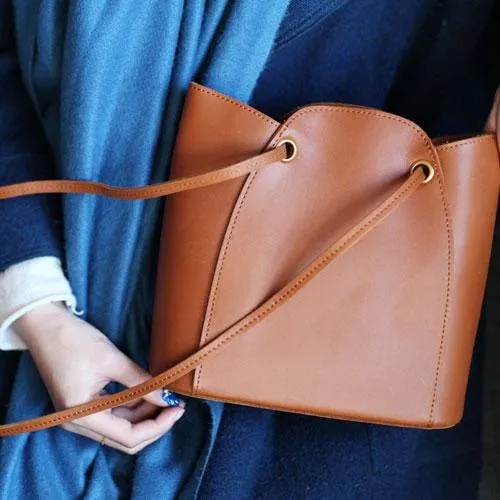 Fashion womens leather Brown Bucket Shoulder Bag Bucket Side Bag Crossbody Purse for Ladies