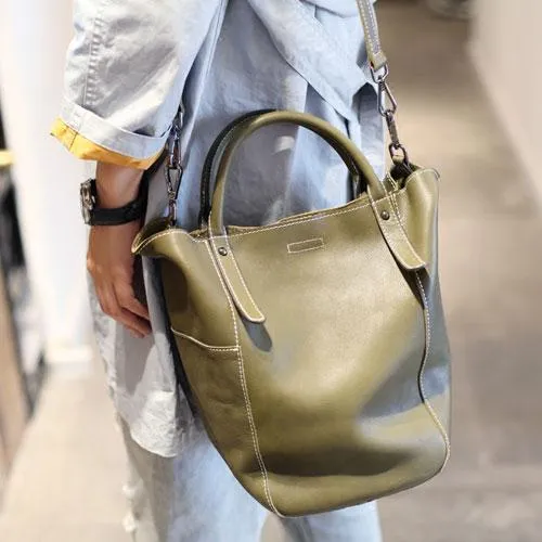 Fashion Womens White Leather Bucket Vertical Tote Bag Bucket Black Shoulder Bag Bucket Handbag Purse