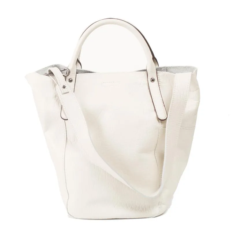 Fashion Womens White Leather Bucket Vertical Tote Bag Bucket Black Shoulder Bag Bucket Handbag Purse