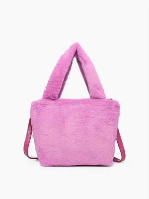 Fuzzy Dual Handle Satchel Bag With Strap In Purple