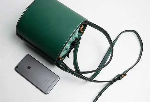 Genuine Leather Cute Bucket Bag Handbag Crossbody Bag Shoulder Bag Women Leather Purse