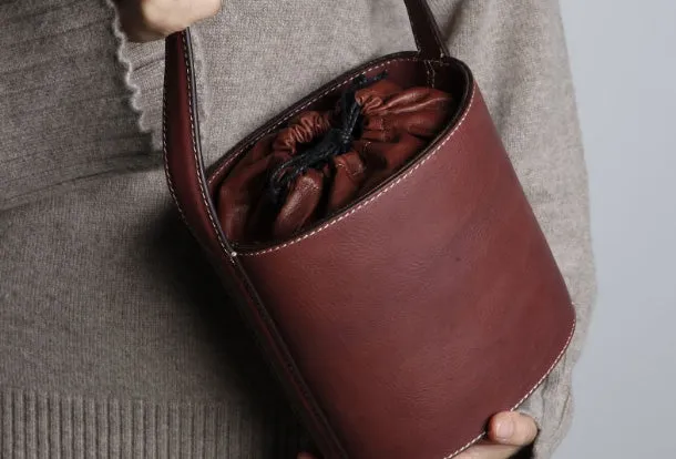 Genuine Leather Cute Bucket Bag Handbag Crossbody Bag Shoulder Bag Women Leather Purse