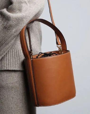 Genuine Leather Cute Bucket Bag Handbag Crossbody Bag Shoulder Bag Women Leather Purse